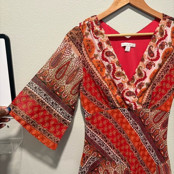 Westport 1962 Midi Dress Size 6 Red Brown Metallic Paisley Print V-Neck Casual - Picture 4 of 9